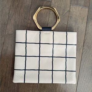 Thacker Le Pouch in Plaid Leather Off White and Black